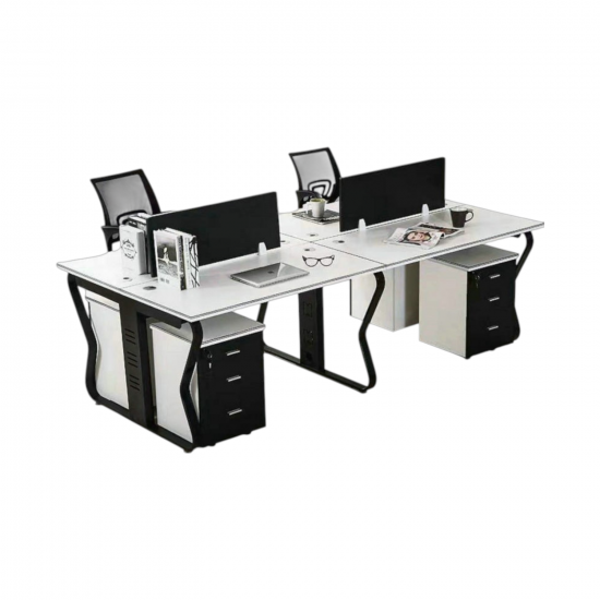 Butterfly Style 4-Person Office Workstation Set – Desks, Chairs & Storage Cabinets